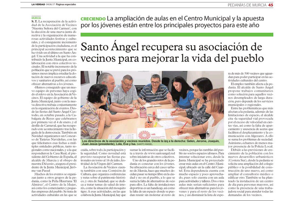 Santo Ángel recupera su Asociación de Vecinos - Diario la Verdad (040617) Santo Ángel recupera su Asociación de Vecinos - Diario la Verdad (040617)