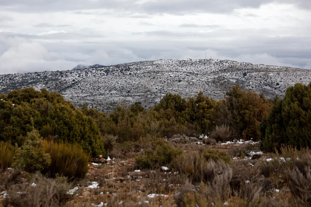 Vista de un paisaje nevado desde Bajil en Moratalla